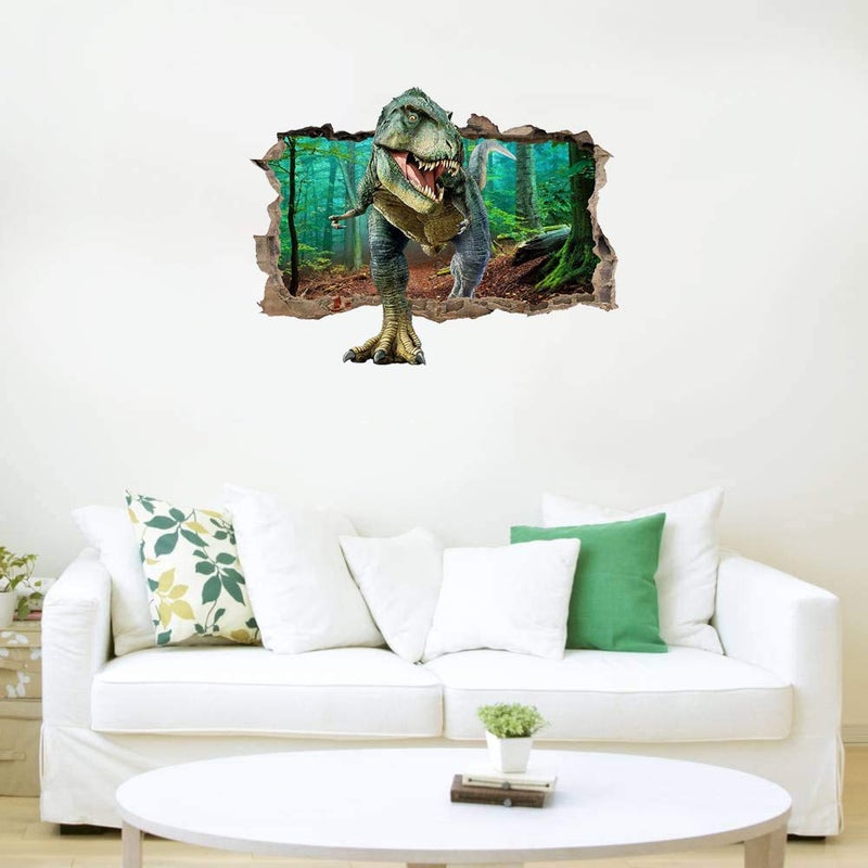 Supzone Dinosaur Wall Stickers Broken 3D Decorative Wall Decals Removable Boys Bedroom Baby Nursery Childrens Wall Decor - Image 2